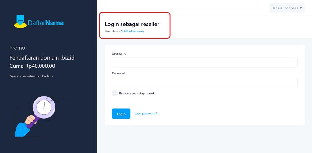 panduan dashboard login